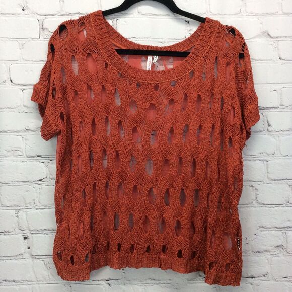 36 Point 5 Crochet Top Women's M Burnt Orange See Through Pullover Beachy Boho - Picture 8 of 11